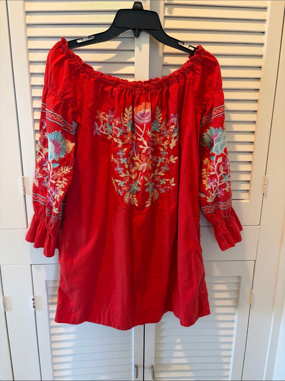 Red Embroidered Off-Shoulder Dress